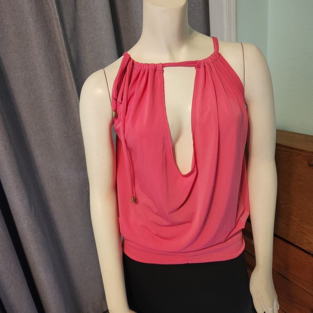 Julian Chang Halter Neck Plunge Front & Back Top Barbie Bubblegum‎ Pink Size S